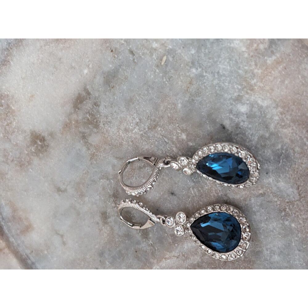 Givenchy Silver Tone Pave Crystal Drop Earring with Blue Glass Stone - Picture 2 of 10